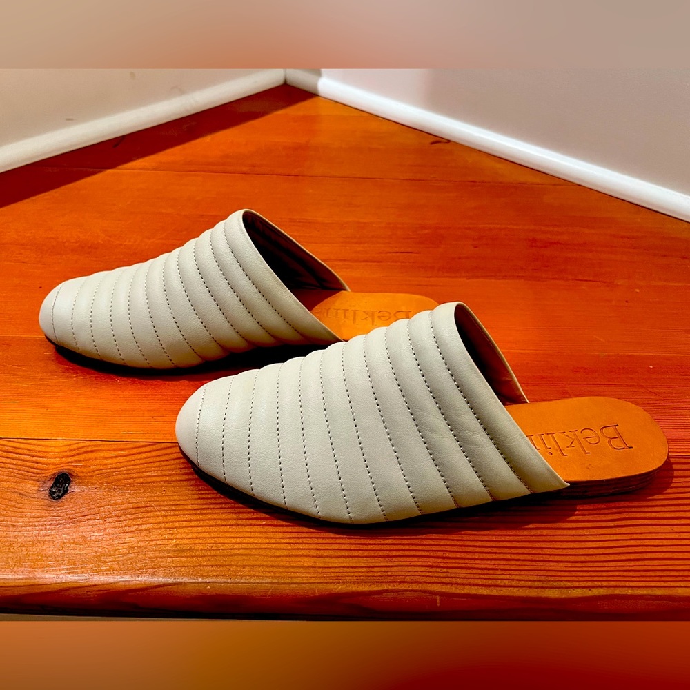 Beklina pale grey ribbed leather flats. Brand new, never worn.